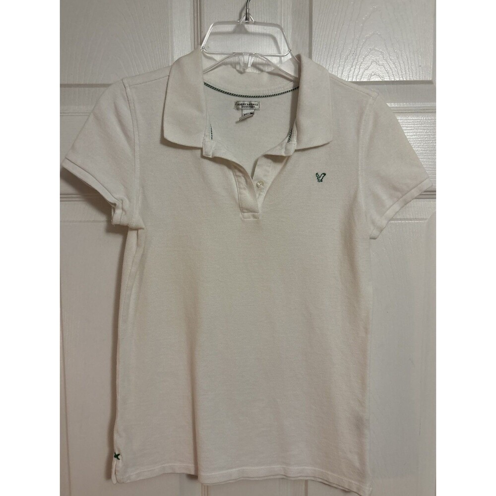 American Eagle Vintage White Polo Shirt Women’s Collar Embroidered Logo, Size XS